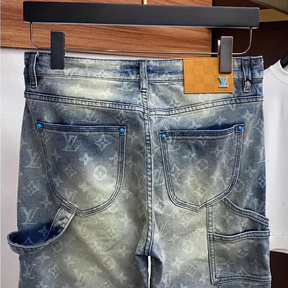 Louis Vuitton Blue Monogram Denim Jeans with Tan Patch - Picture 3 of 8